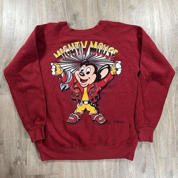Vintage 1994 Mighty Mouse Sweatshirt‎ Men Medium Viacom Pullover Red Made in USA - Picture 1 of 7